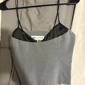 Zara Gray Satin Trim Women's Top